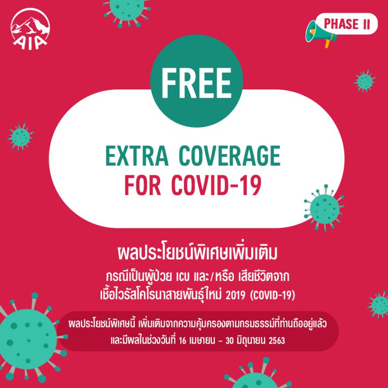 เอไอเอ ประเทศไทย ขยายเวลามอบผลประโยชน์ผู้เอาประกันภัยที่ติดเชื้อ-เสียชีวิตจาก COVID-19