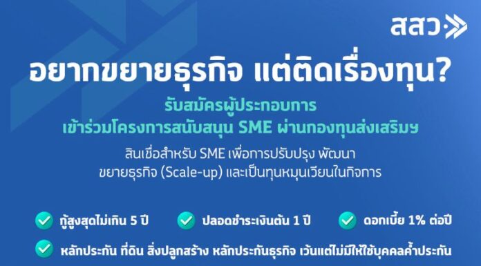 สสว. เปิดตัวกองทุนส่งเสริม SME วงเงินกู้รวม 1,200 ล้านบาท