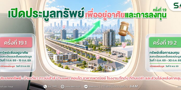 SAM เปิดประมูลทรัพย์ NPA ครั้งที่ 19 มูลค่ารวมกว่า 153 ล้านบาท